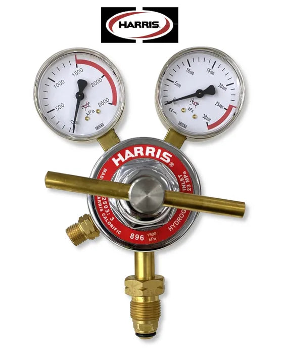 Harris 896 Dual-Stage Hydrogen Regulator – 0–1,500 kPa T20 Vertical Inlet