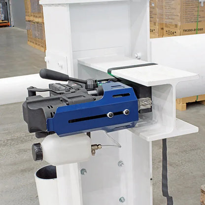 Holemaker Pro35 18V Cordless Magnetic Base Drill – attached to a steel workbench during drilling