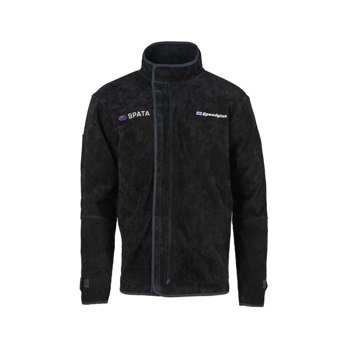 Black Spata Leather Welding Jacket Front closure with covered zipper and Velcro flap