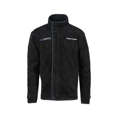 Black Spata Leather Welding Jacket Front closure with covered zipper and Velcro flap