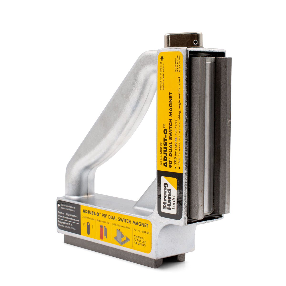 Strong Hand MS2-90 Adjust-O 90° dual-switch magnet square – angled view with magnet side