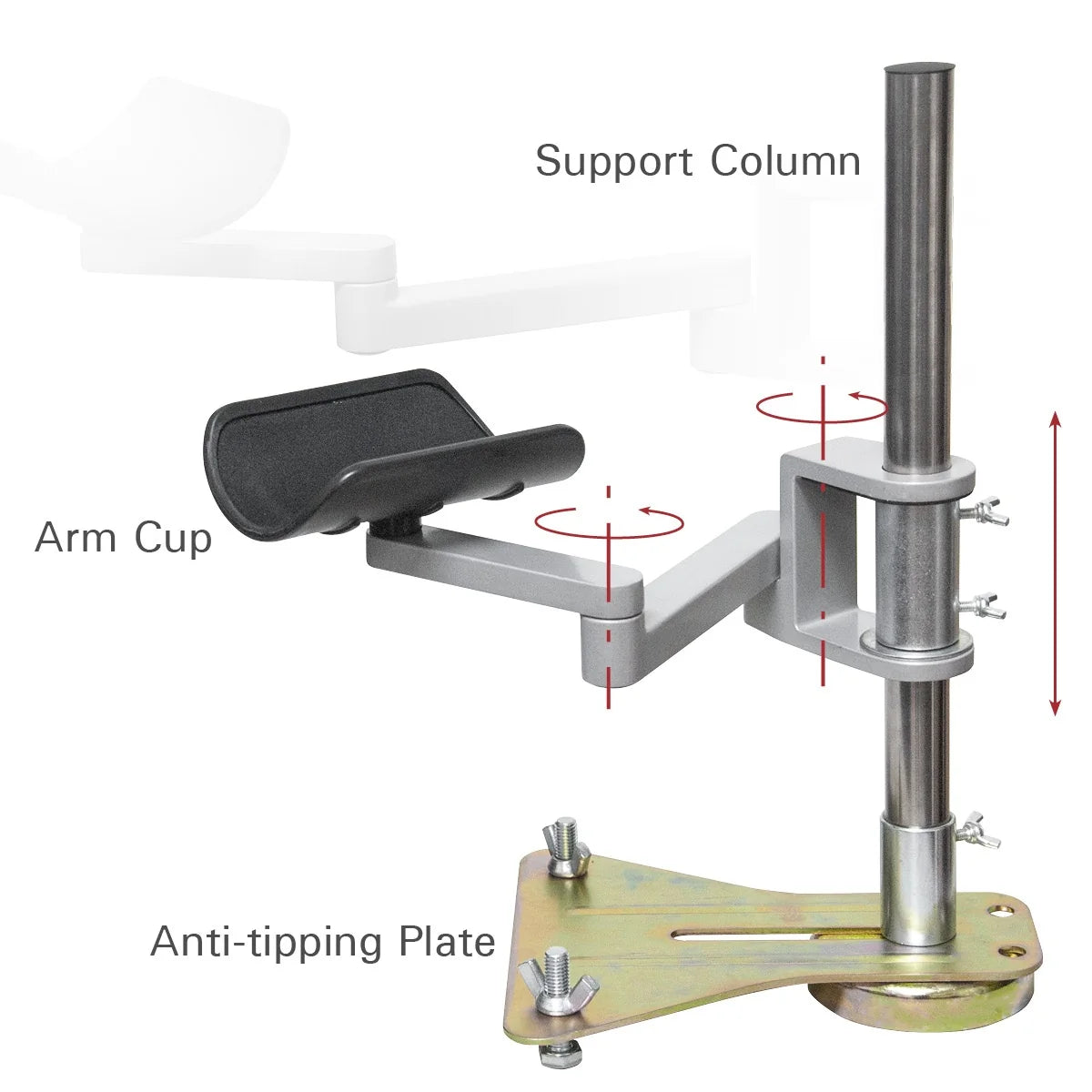 Strong Hand Tools ARA18 Welding Arm Rest – Height, Reach and Rotation Diagram