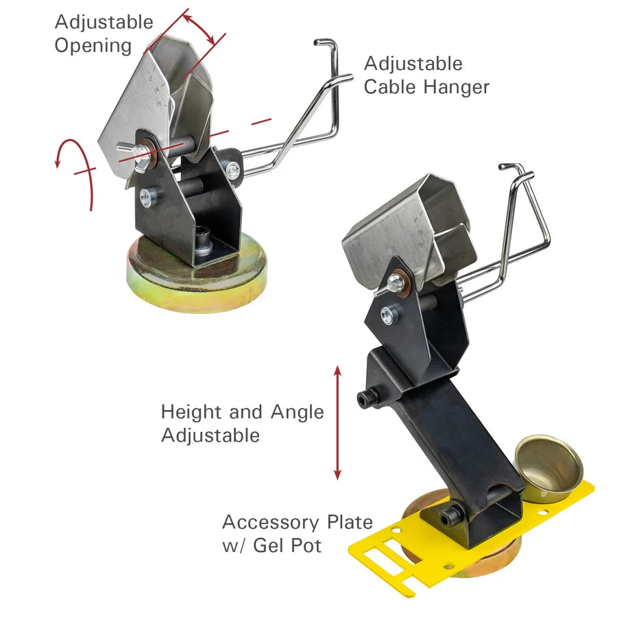 Strong Hand Tools MRD80 Universal MIG/TIG Torch Holder – adjustable angle and keeper plate diagram