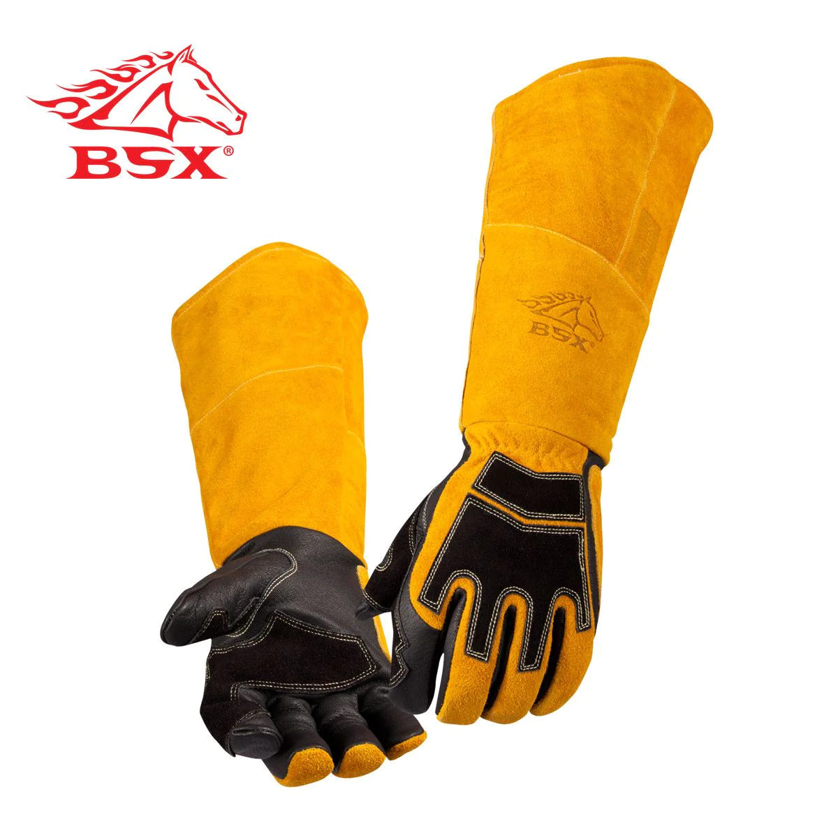 BSX Premium Grain Pigskin Cowhide Back Long Cuff Stick Welding Gloves (BX-BS99)