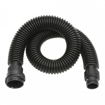 A black heavy duty rubber breathing tube with quick release system for Adflo PAPR respirator helmets.
