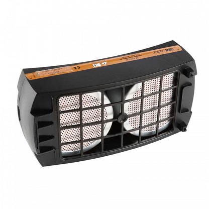 A black Speedglas A1 gas filter with a white filter material visible inside the respirator