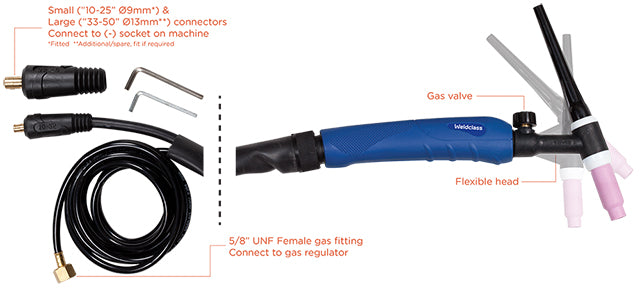 Weldclass TIG Torch with Valve 17FV Series (150 Amp) weldclass WC-00992